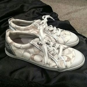 White/Silver COACH "barrett" sneakers LIKE NEW